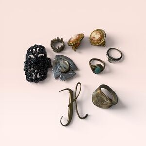 Vintage Costume Jewelry Lot Cameo Earrings Rings Brooch Statement Mixed